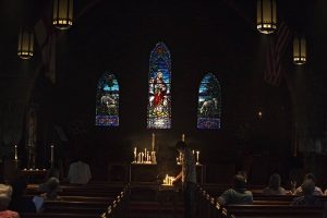 Interior of Episcopal Church With Stained Glass Windows
